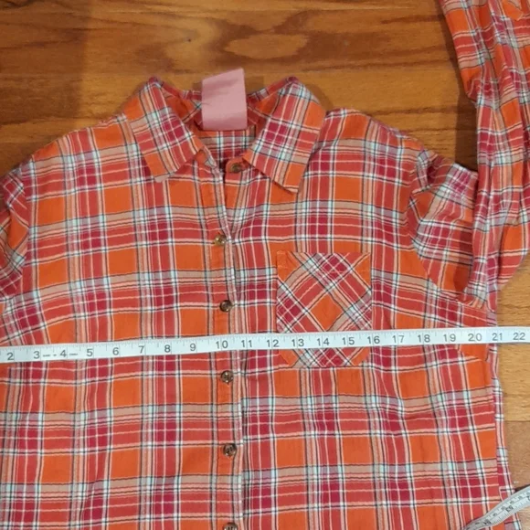 Dickies Orange Red Plaid Flannel Button Down Shirt Women’s Size L - Picture 9 of 11